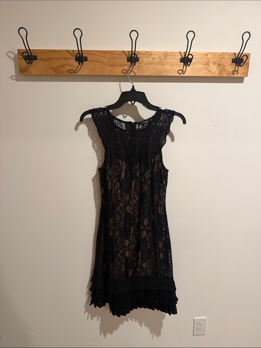 Kensie Black Lace Mini Dress with Nude Lining